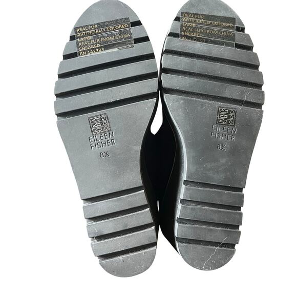 Eileen Fisher Alpine Shearing Leather Lace-Up Wedge Booties Women's‎ 8.5 Black - Picture 8 of 9